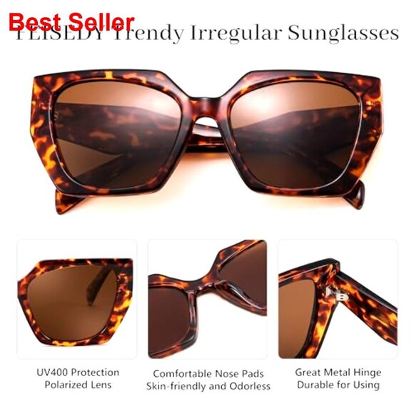 Oversized Polarized Sunglasses, Retro Square Frame, UV400 Protection main image 5